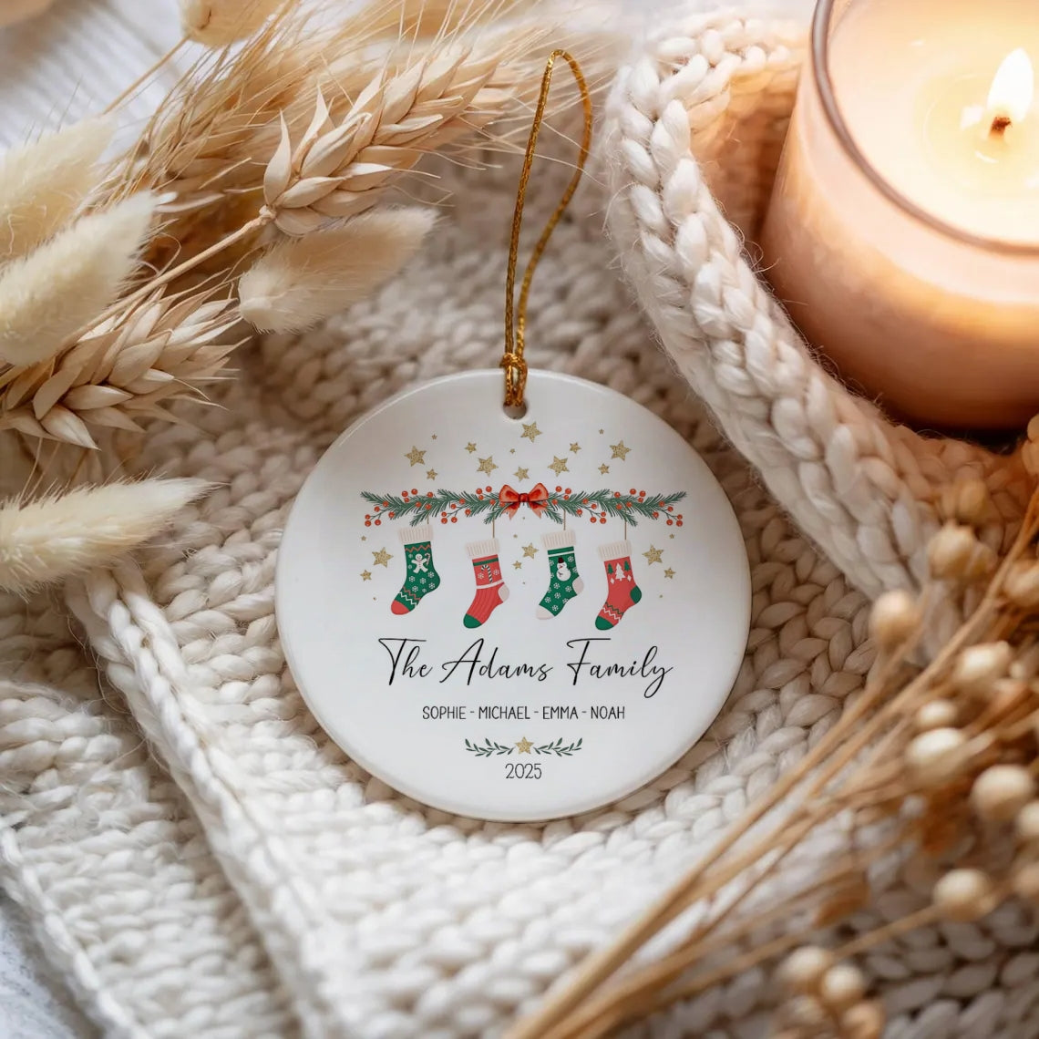 Personalized Family Christmas Ceramic Ornament – First Christmas Keepsake
