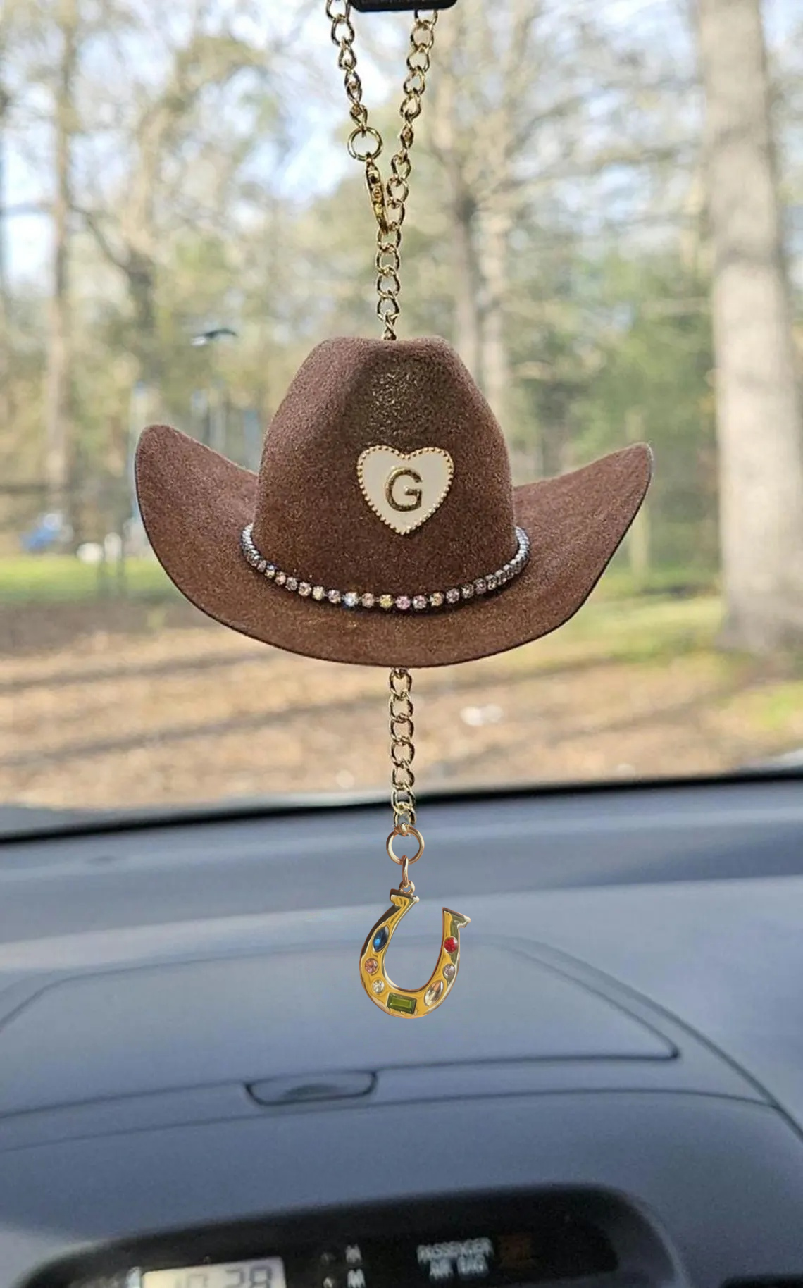 Western Car Charm – Horseshoe, Boots, Cross & Custom Hat
