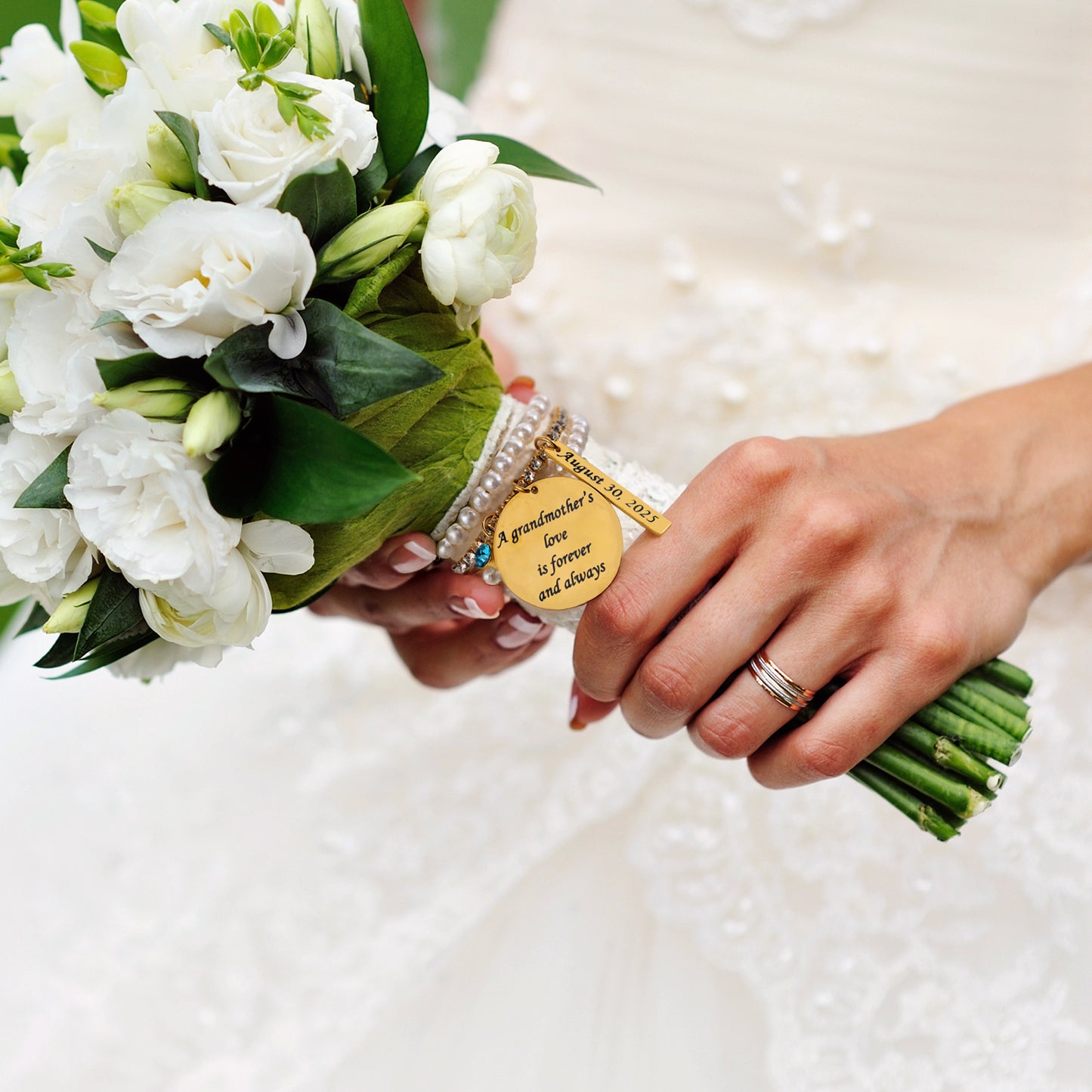 Something Blue Bridal Bouquet Charm – Custom Message & Date