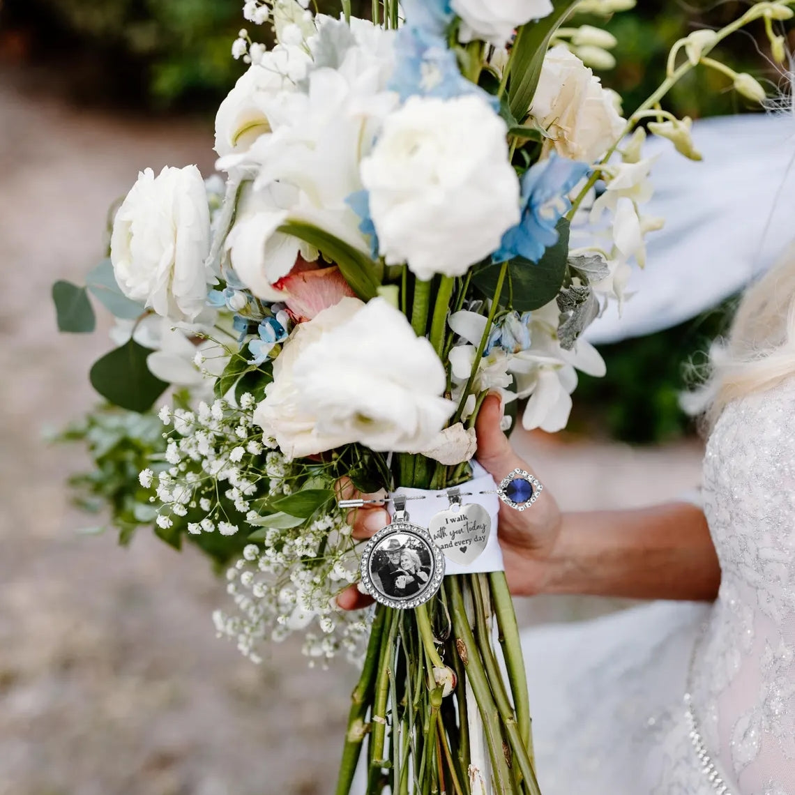Something Blue Wedding Memory Charm – Custom Photo & Engraved Heart