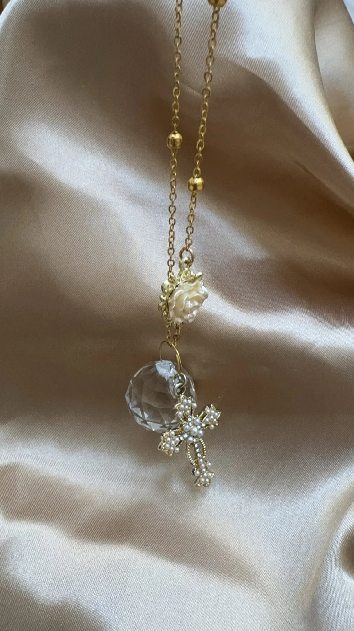 Custom Cross & Rose Car Suncatcher – Rainbow Maker Charm Decor