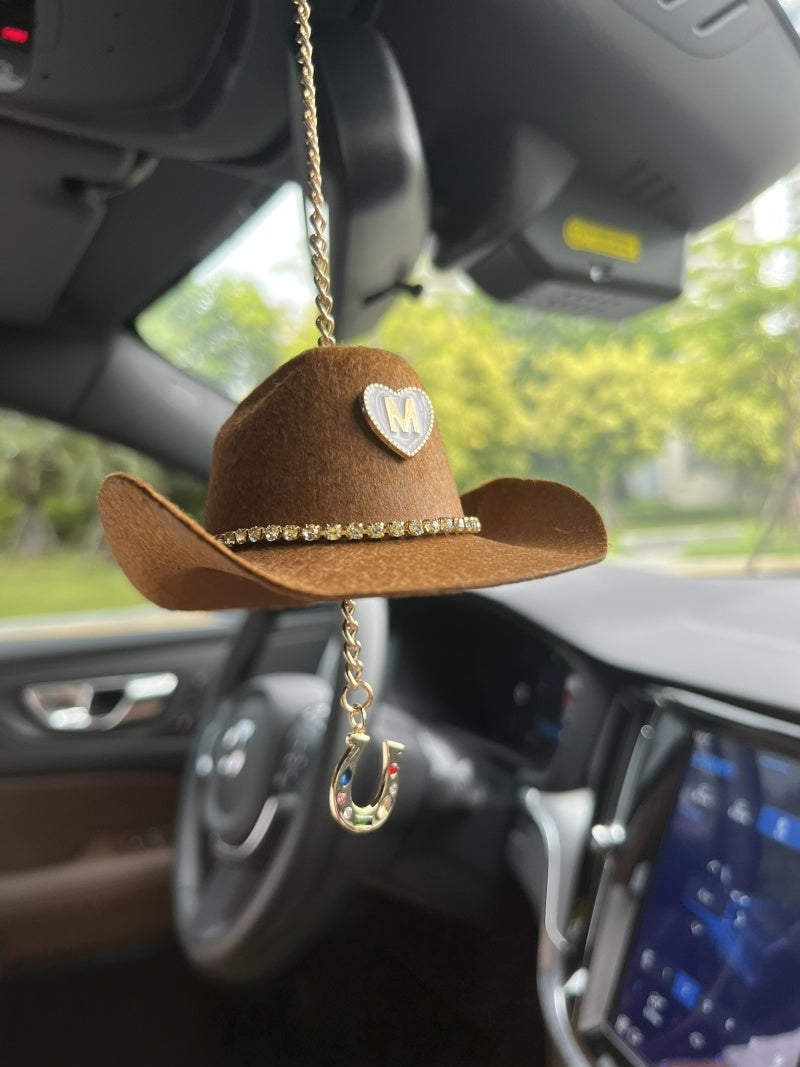 Mini Cowboy Hat Car Charm with Custom Initial-3 Colors