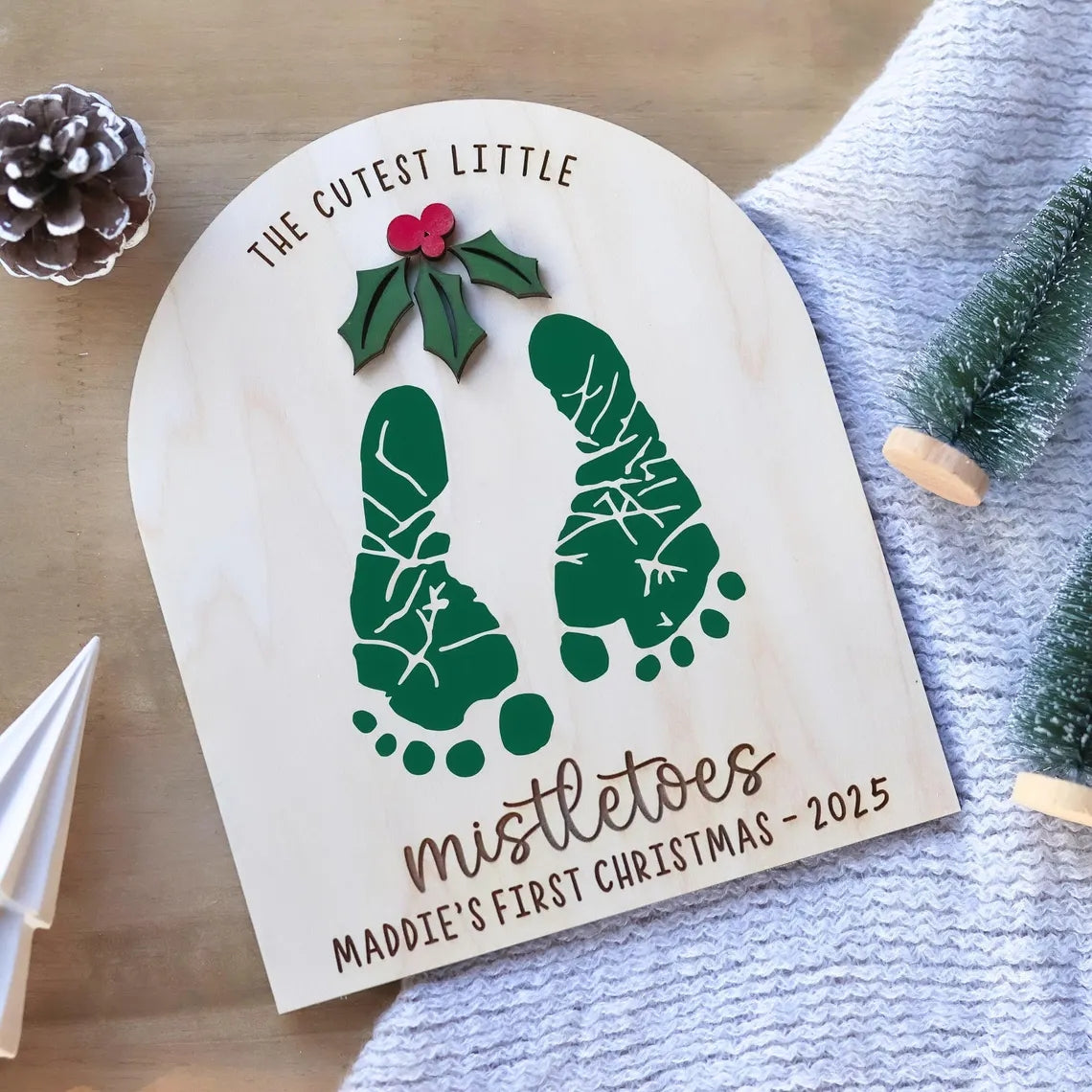 DIY Baby Footprint Sign – First Christmas Personalized Keepsake Mistletoes