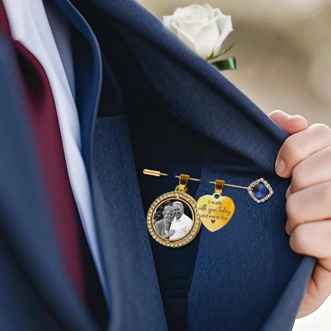 Something Blue Wedding Memory Charm – Custom Photo & Engraved Heart