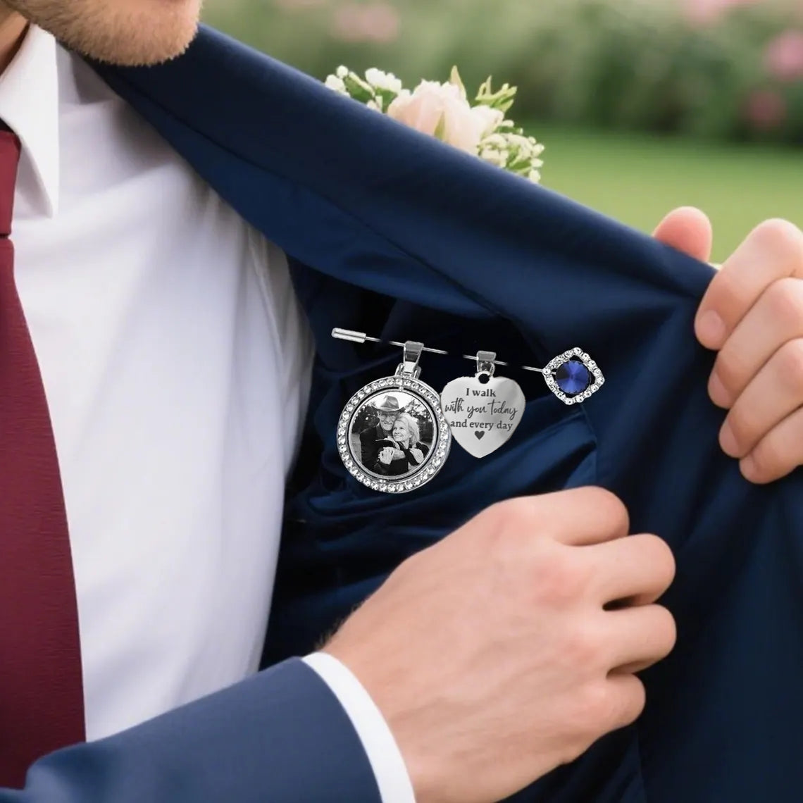Something Blue Wedding Memory Charm – Custom Photo & Engraved Heart