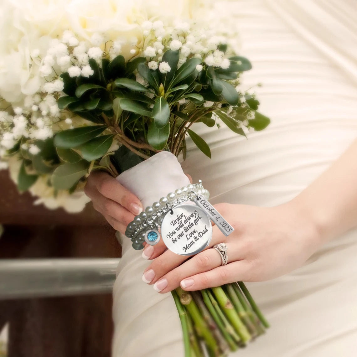 Something Blue Bridal Bouquet Charm – Custom Message & Date
