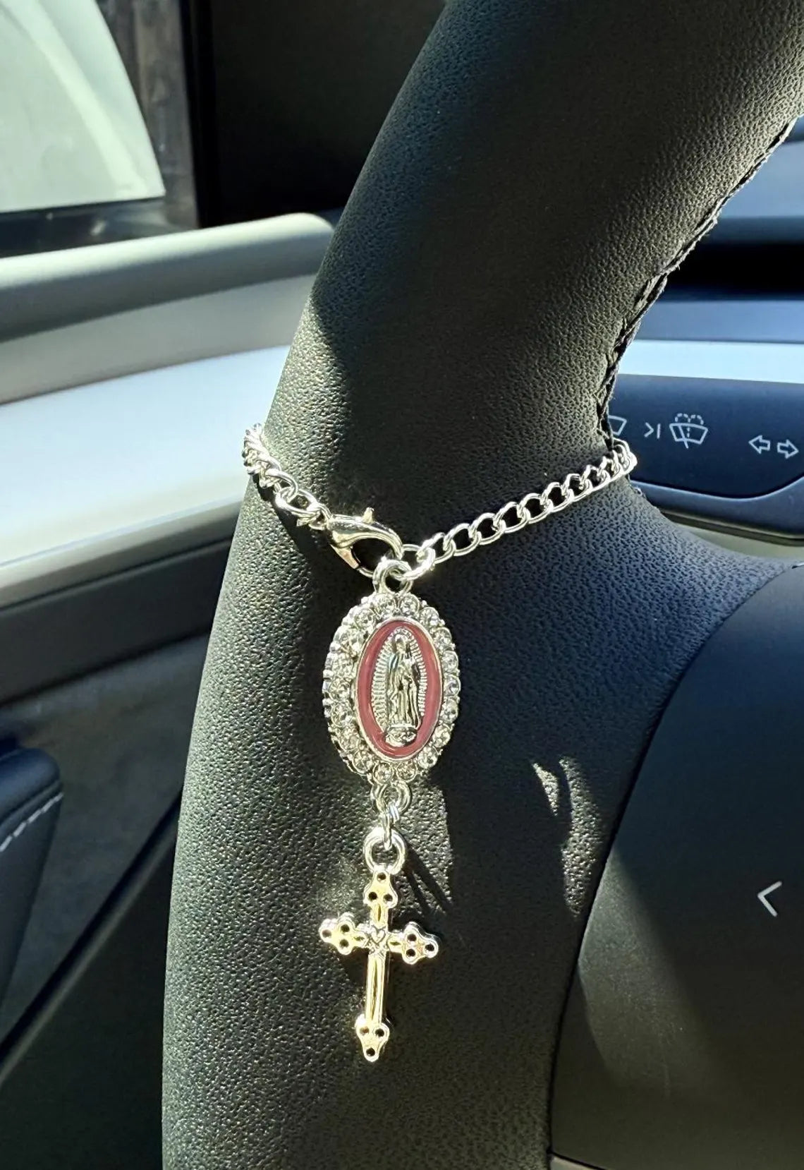 Rosary Car Charm โ Handmade Car Accessory in 6 Colors & 2 Finishes