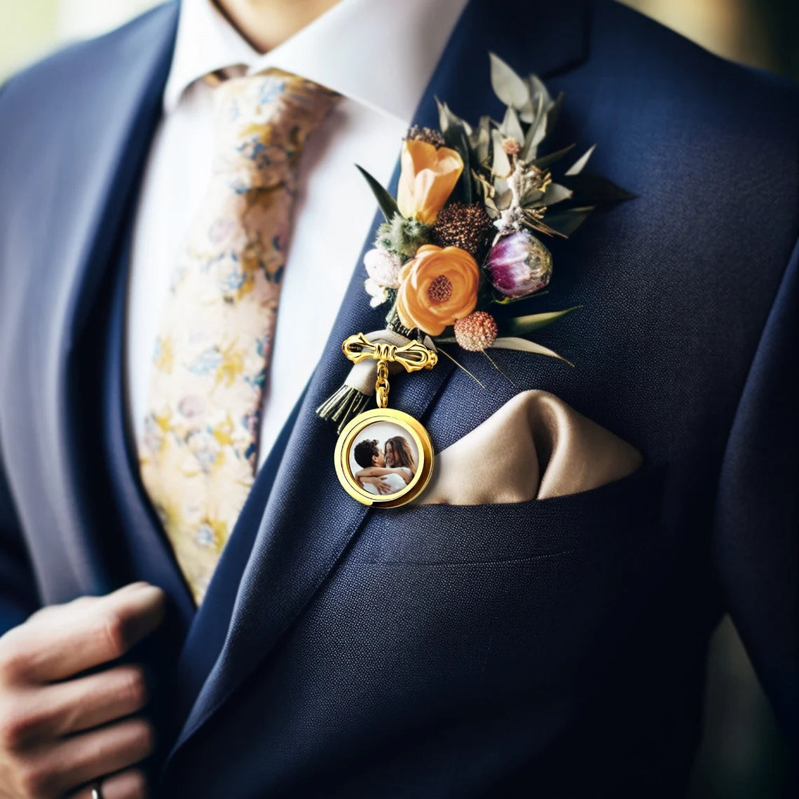 Wedding Bouquet Photo Charm – Crystal & Plain for Bride or Groom
