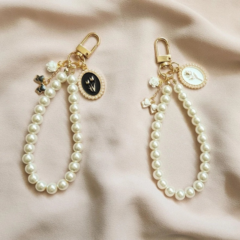 Vintage Pearl Wristlet Keychain – Coquette Bag Charm with Custom Letter