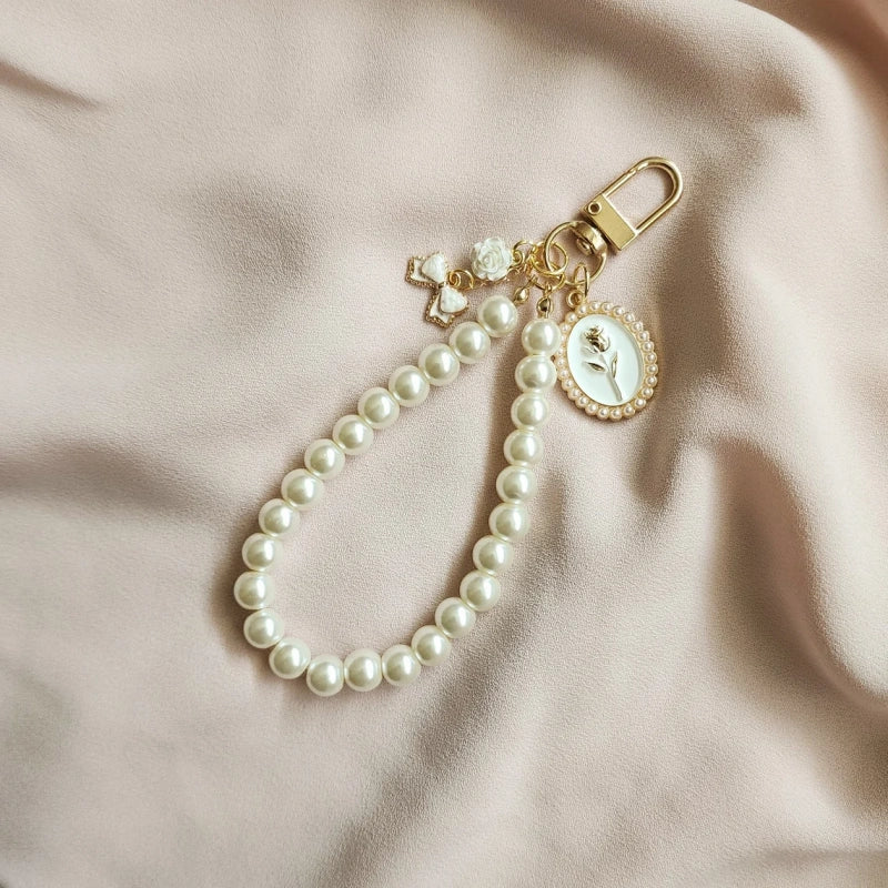 Vintage Pearl Wristlet Keychain – Coquette Bag Charm with Custom Letter