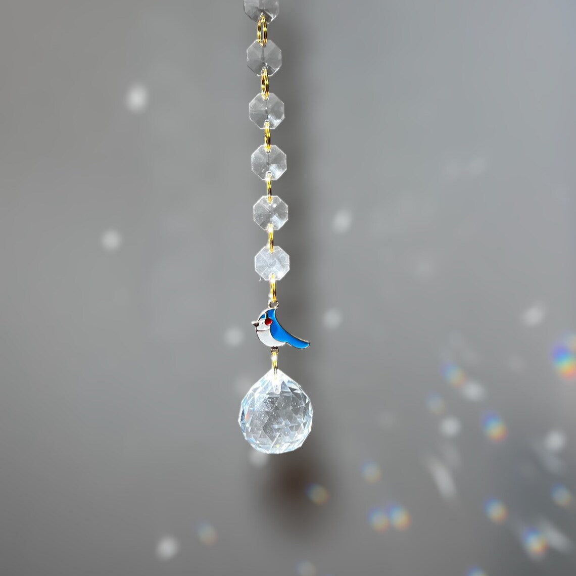 Eternal Rainbow SunCatcher – Memorial Gift with Initial Charm Blue Jay