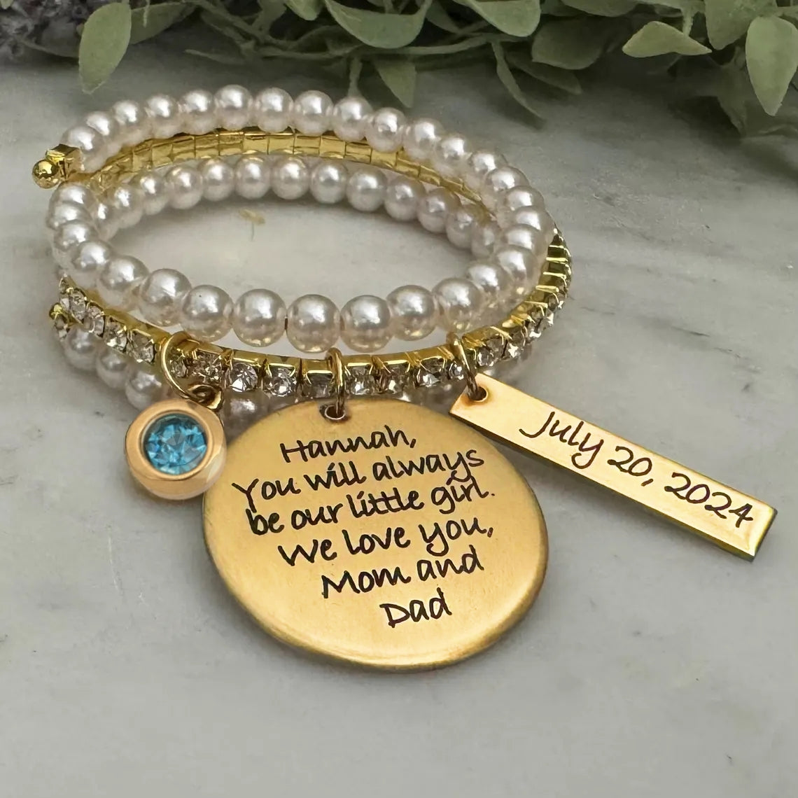 Something Blue Bridal Bouquet Charm – Custom Message & Date