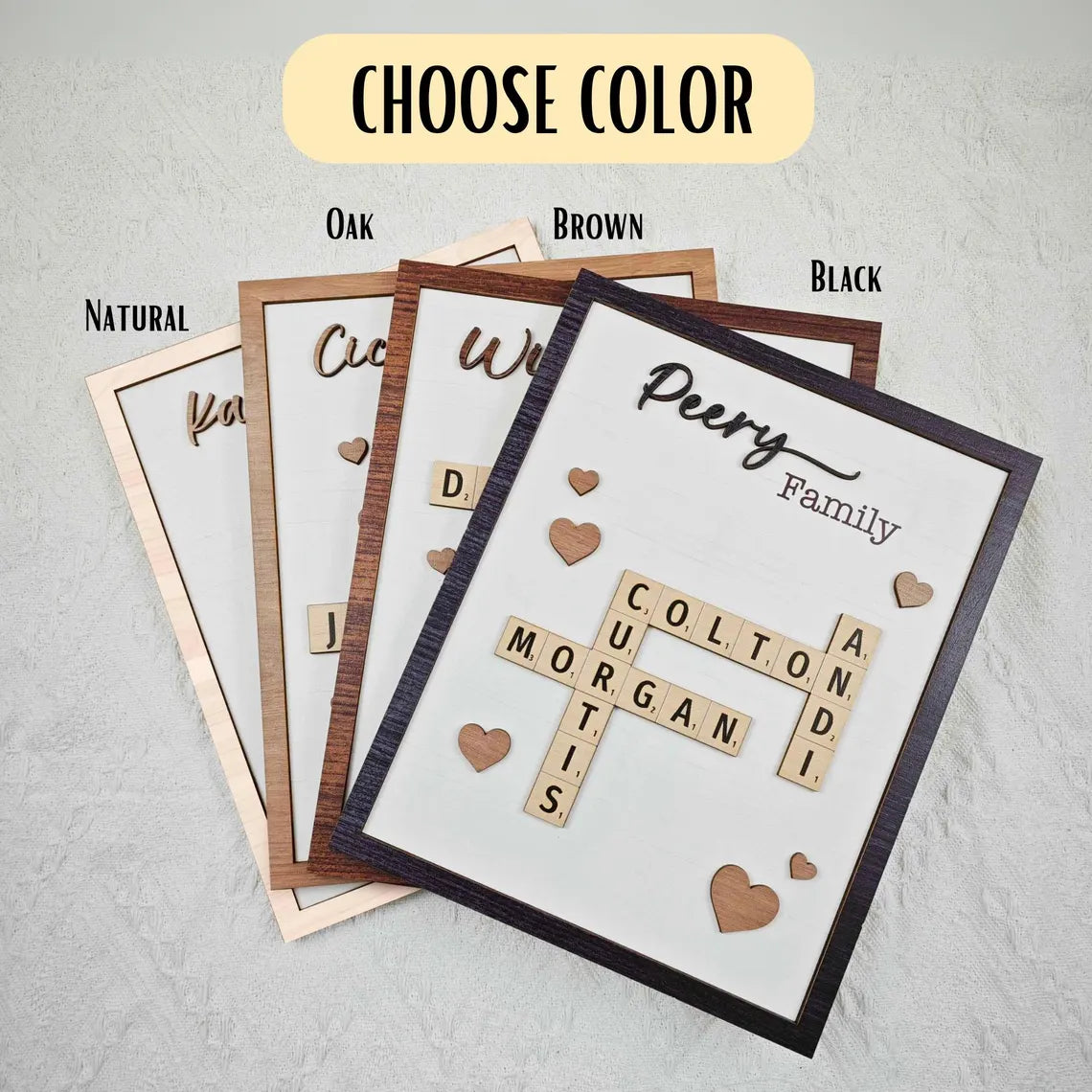 Personalisiertes Familien-Scrabble-Puzzle-Schild – Namensschild aus Holz mit Kreuzworträtsel