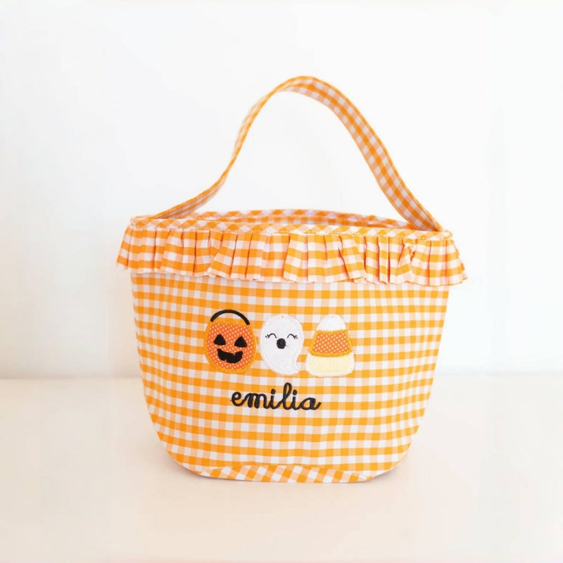 Girls Personalized Halloween Trick or Treat Bag – Gingham Candy Basket