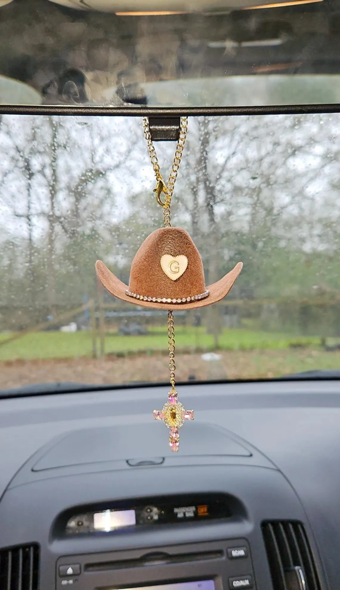 Cowboy Hat Virgin Mary Car Charm – Personalized Rearview Accessory