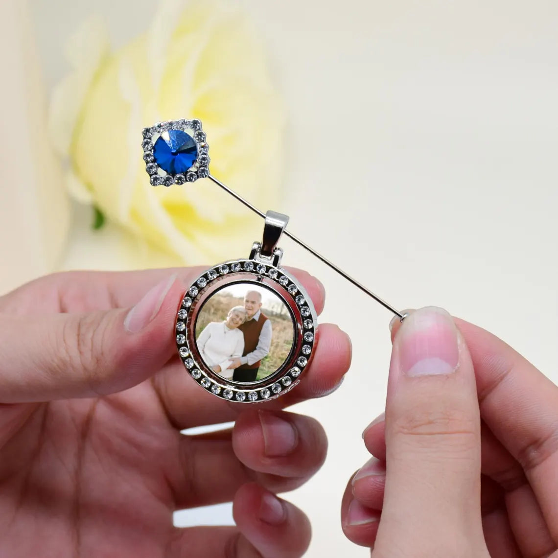Something Blue Wedding Memory Charm – Custom Photo & Engraved Heart
