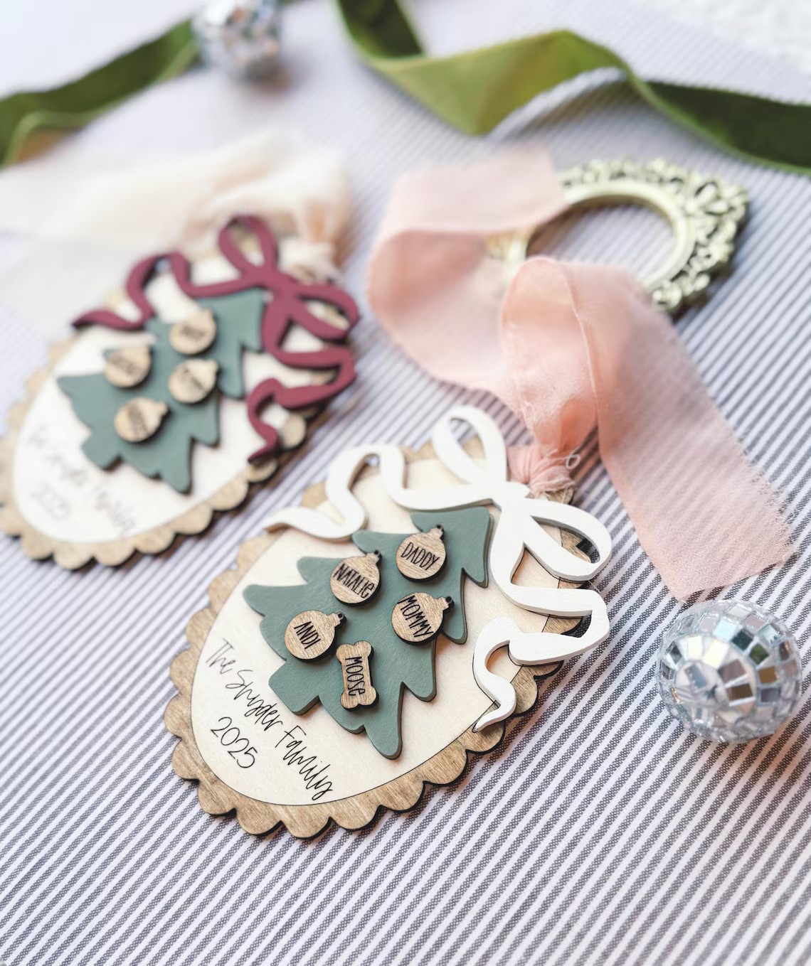 Personalized Family Christmas Bow Ornament – Retro Keepsake