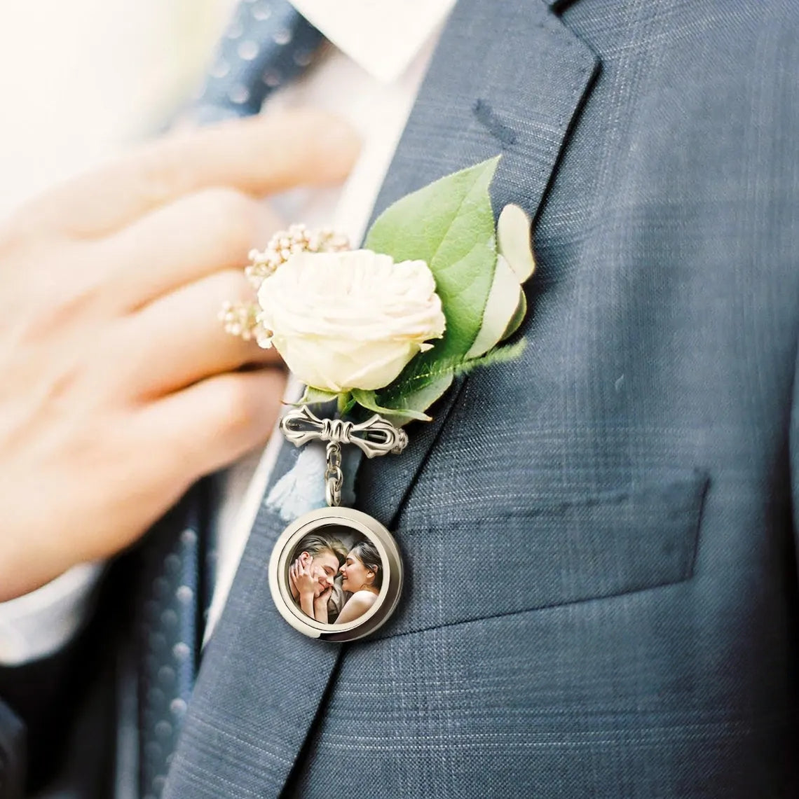 Wedding Bouquet Photo Charm – Crystal & Plain for Bride or Groom
