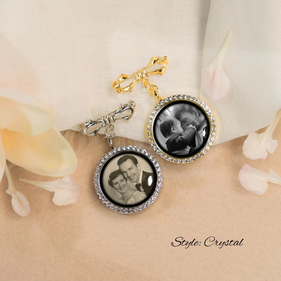 Wedding Bouquet Photo Charm – Crystal & Plain for Bride or Groom