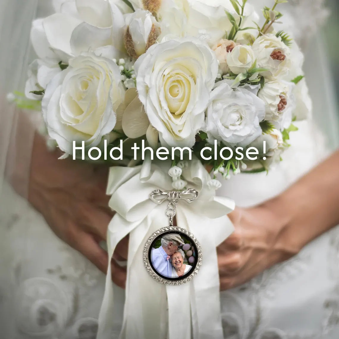 Wedding Bouquet Photo Charm – Crystal & Plain for Bride or Groom