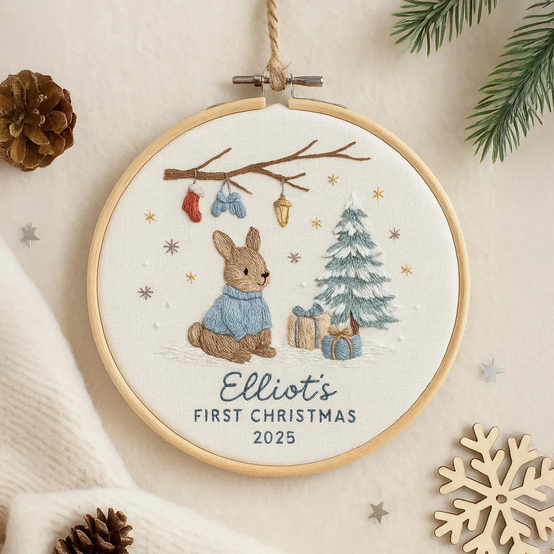 Baby’s First Christmas Ornament – Personalized Embroidered Keepsake
