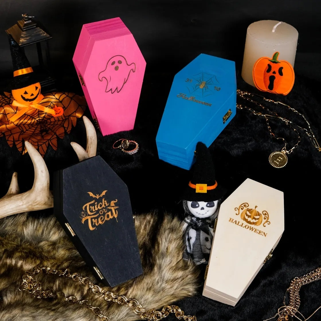 Handmade Personalized Wood Halloween Coffin Box – Spooky Treat & Gift