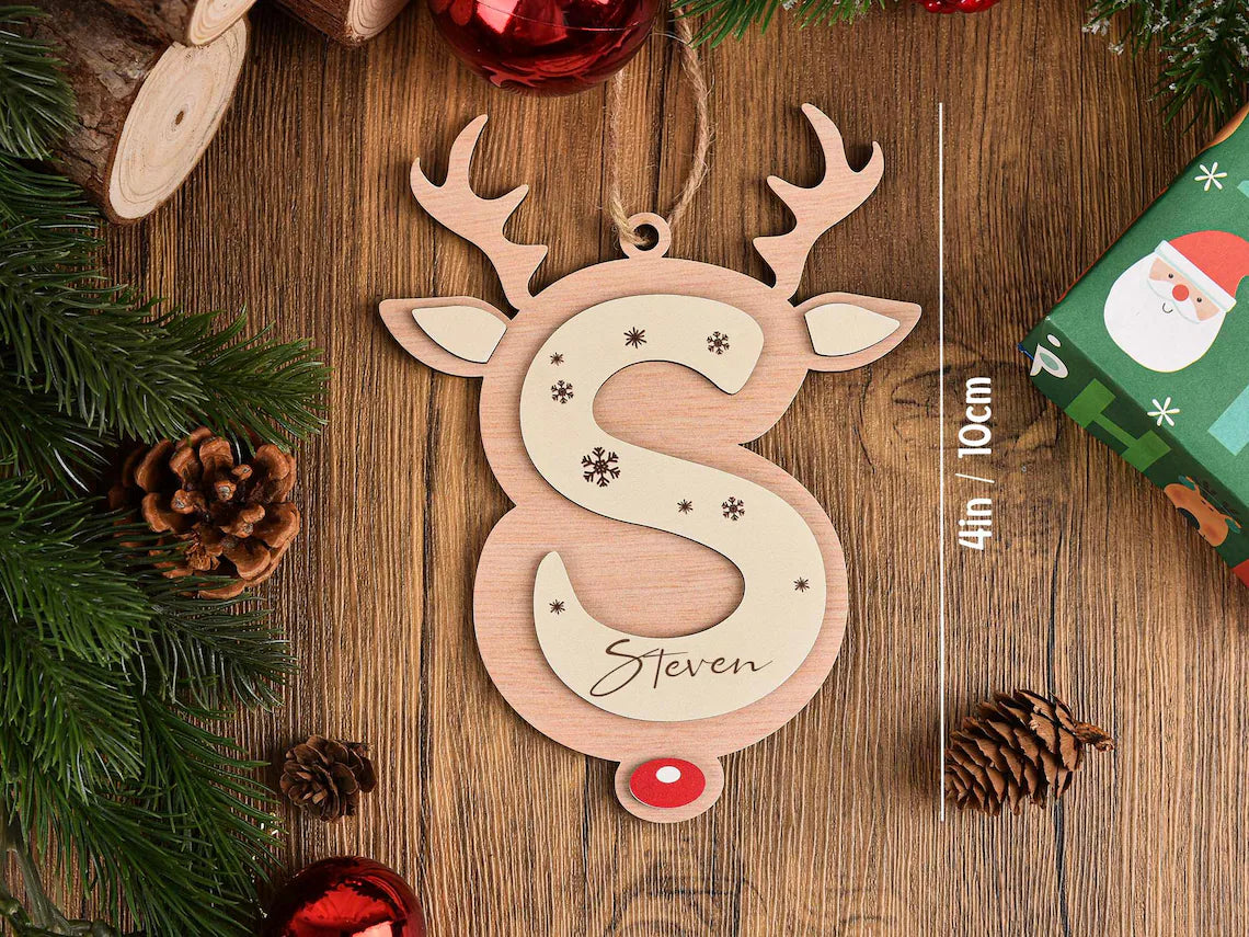 Personalized Reindeer Letter Ornament | Christmas Stocking Tag