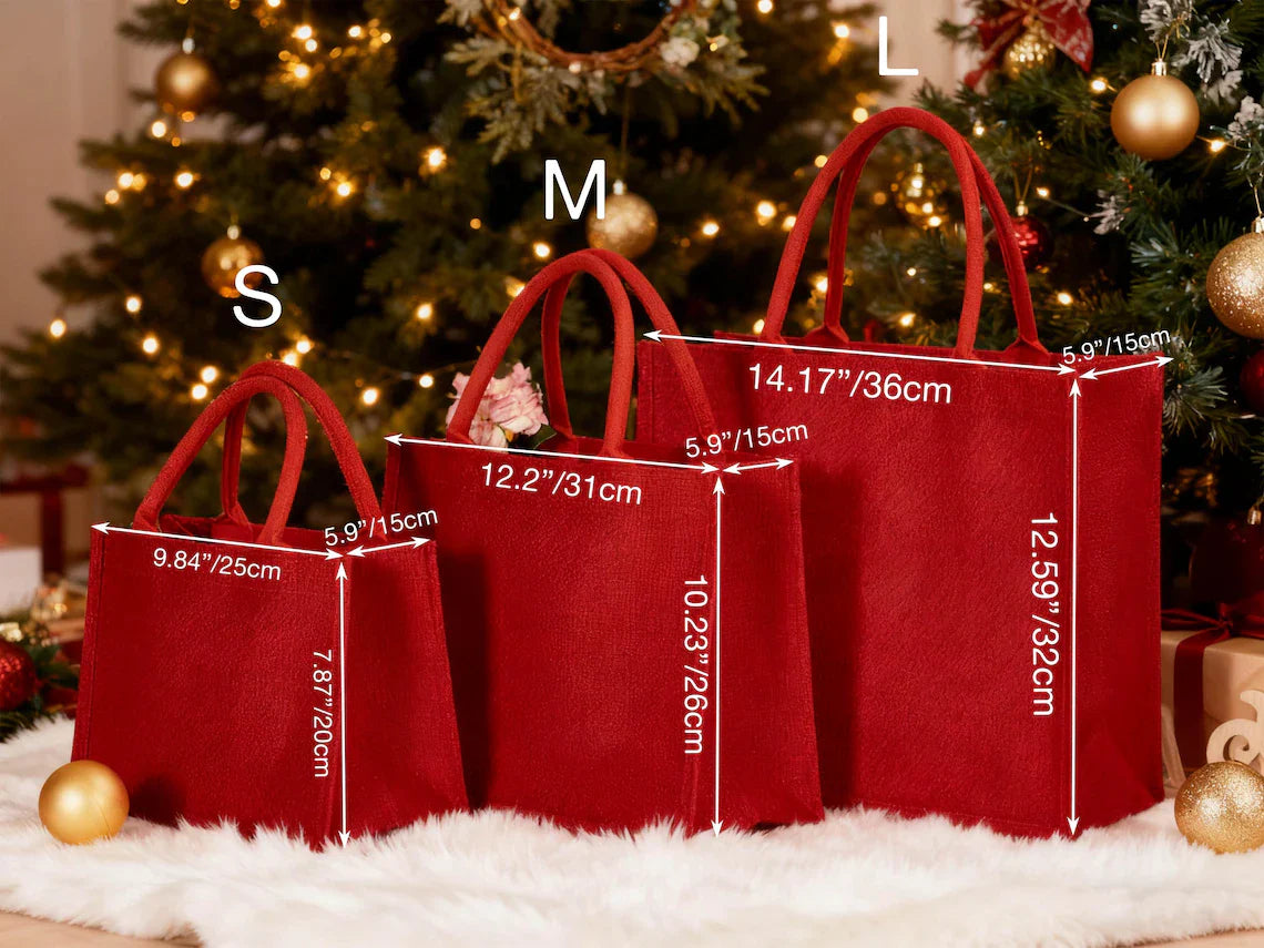 Personalized Burlap Christmas Gift Bag | Custom Red Holiday Gift Sack