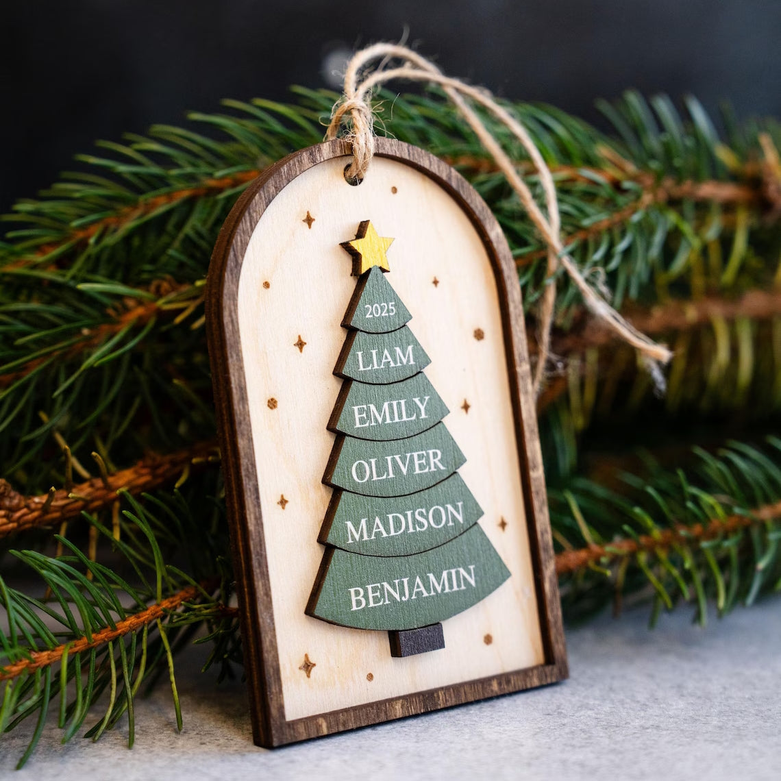 Personalized 2025 Family Christmas Ornament | Custom 3D Wood Keepsake