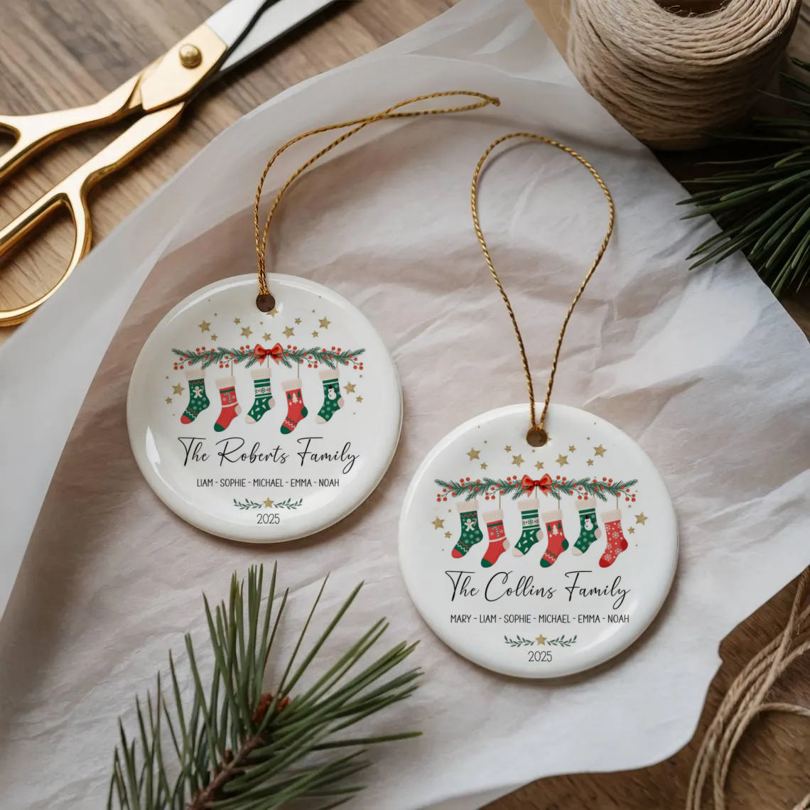 Personalized Family Christmas Ceramic Ornament – First Christmas Keepsake