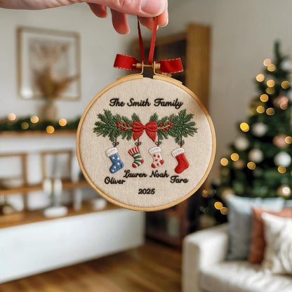 Personalized Family Christmas Embroidery Ornament 2025 | Stockings on Mantel