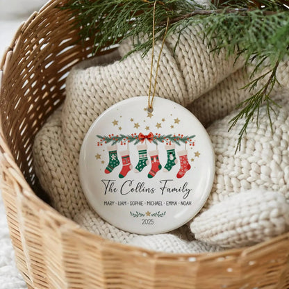 Personalized Family Christmas Ceramic Ornament – First Christmas Keepsake