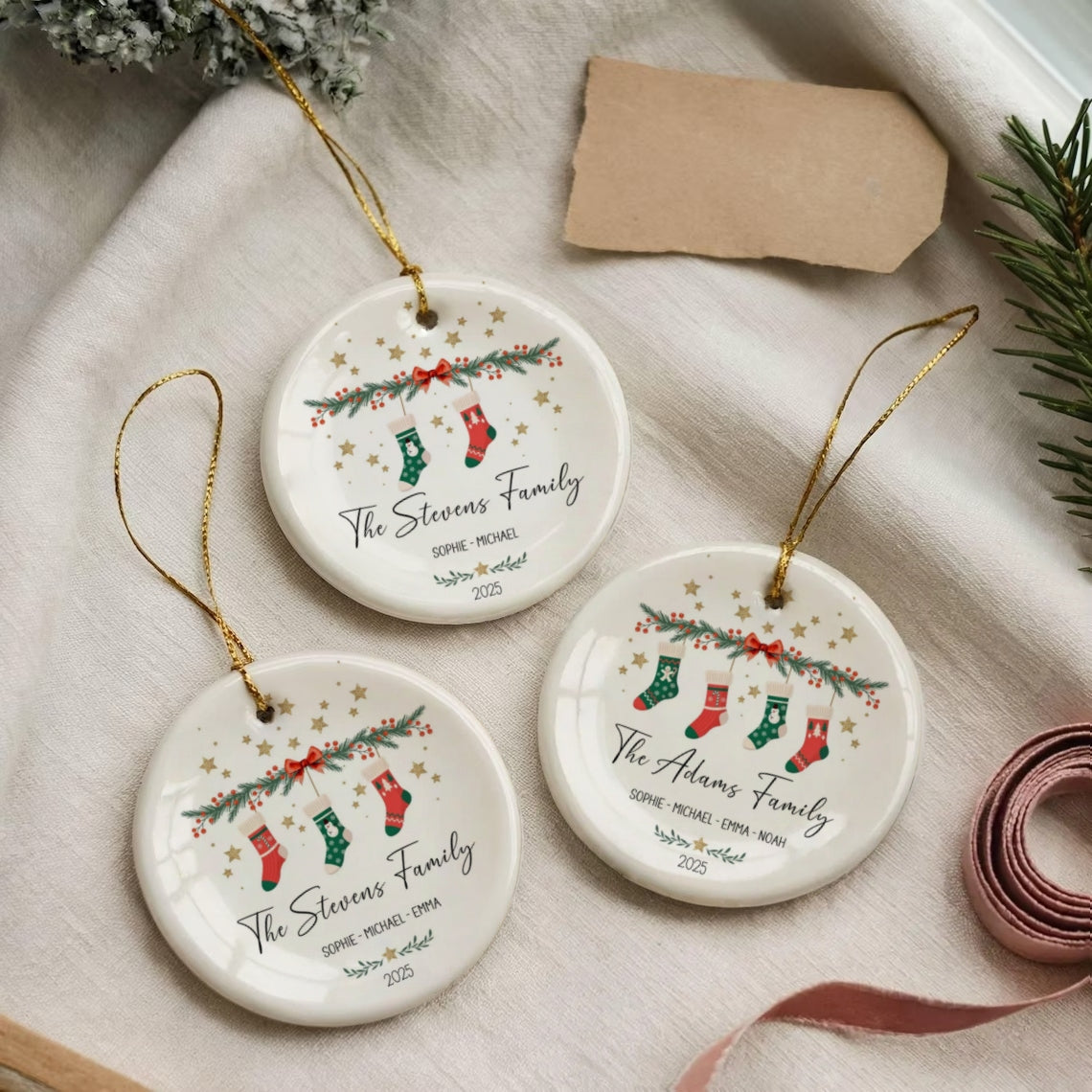 Personalized Family Christmas Ceramic Ornament – First Christmas Keepsake