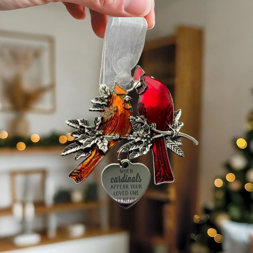 Cardinal Memorial Ornament with Personalized Heart Charm
