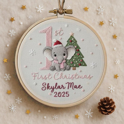 Baby’s First Christmas Embroidered Ornament – Penguin, Elephant & More