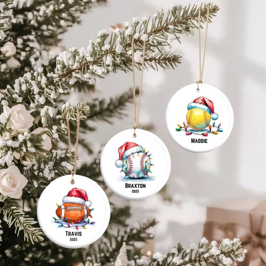 Personalized Christmas Sports Ceramic Ornament – Baseball, Football, Soccer, Softball