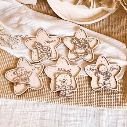 Personalized Star Christmas Ornament – Santa, Bear, Horse & Gingerbread