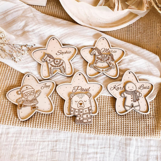 Personalized Star Christmas Ornament – Santa, Bear, Horse & Gingerbread