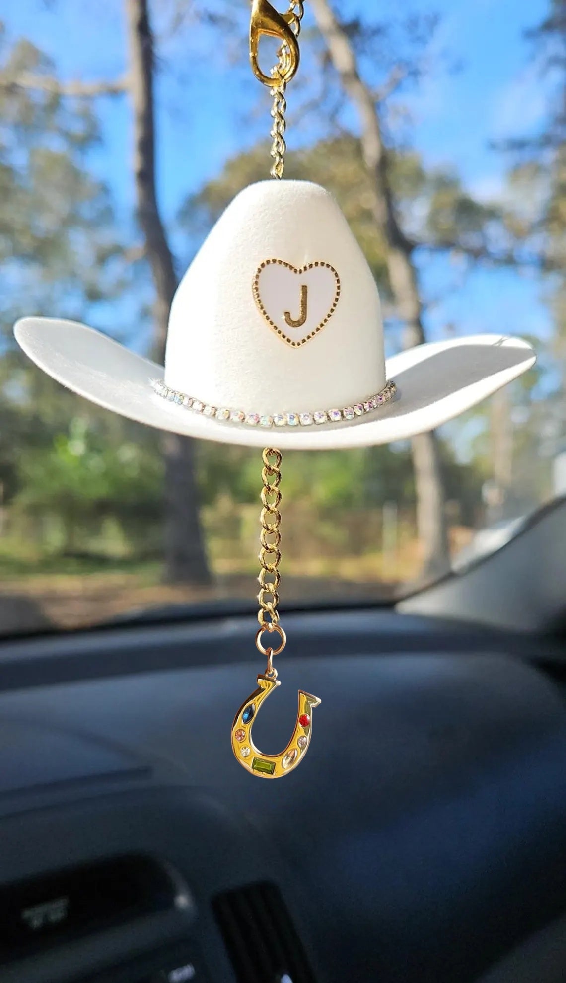 Western Car Charm – Horseshoe, Boots, Cross & Custom Hat