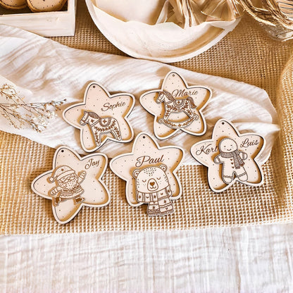 Personalized Star Christmas Ornament – Santa, Bear, Horse & Gingerbread