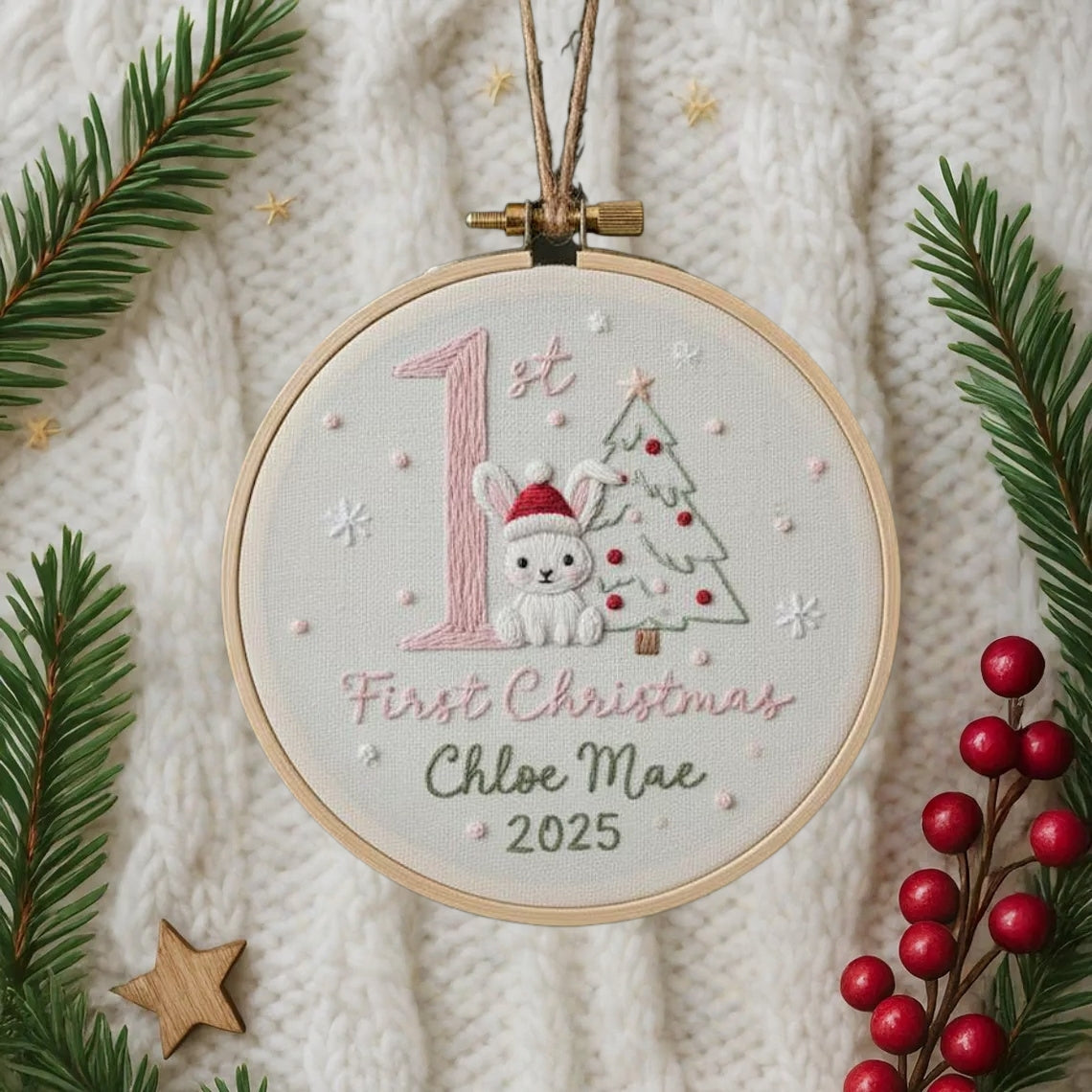 Baby’s First Christmas Embroidered Ornament – Penguin, Elephant & More