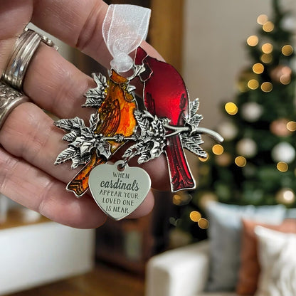 Cardinal Memorial Ornament with Personalized Heart Charm
