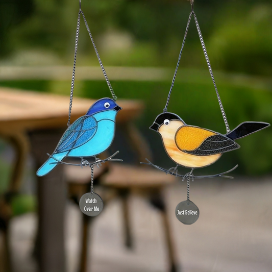 Stained Glass Bird Suncatcher with Custom Memorial Pendant