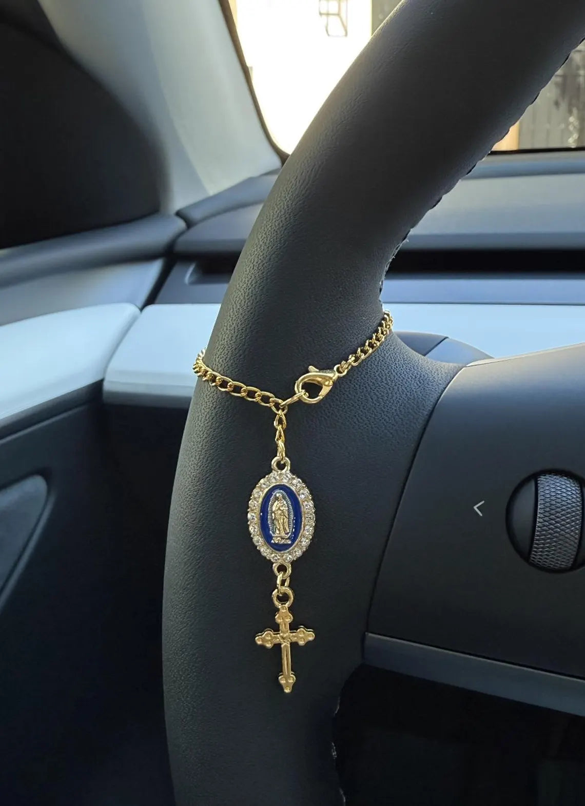 Rosary Car Charm – Handmade Car Accessory in 6 Colors & 2 Finishes