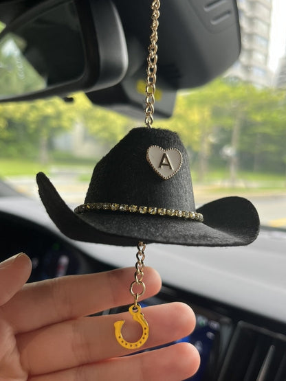 Mini Cowboy Hat Car Charm with Custom Initial-3 Colors