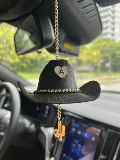 Mini Cowboy Hat Car Charm with Custom Initial-3 Colors