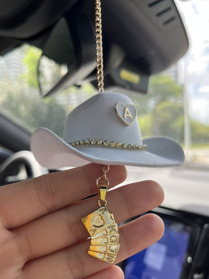 Mini Cowboy Hat Car Charm with Custom Initial-3 Colors