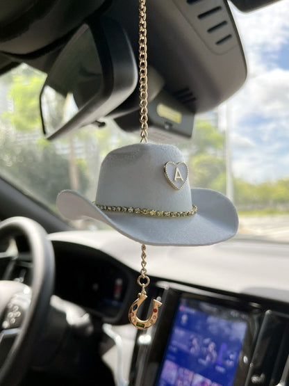 Mini Cowboy Hat Car Charm with Custom Initial-3 Colors