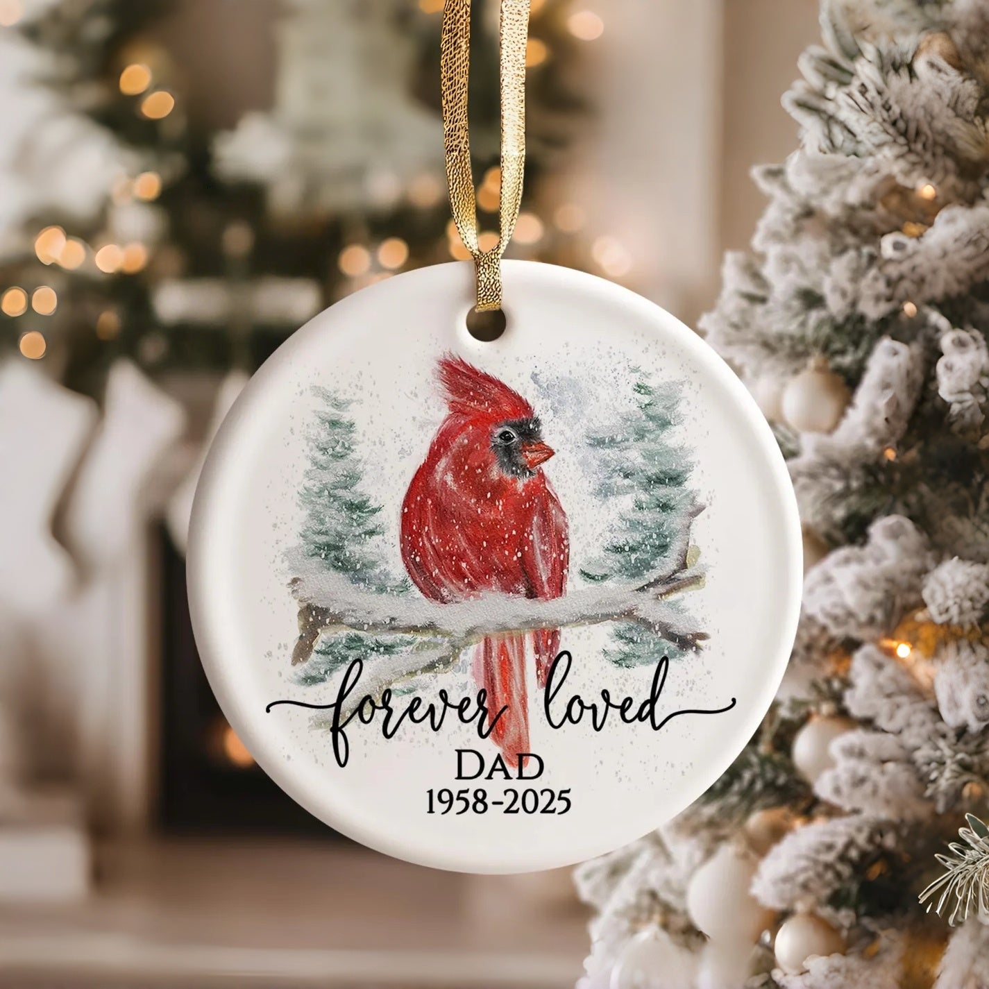 Personalized Cardinal Memorial Ceramic Ornament – Custom Name & Years Gift