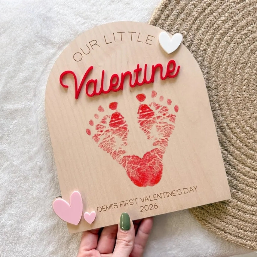 Custom Baby First Valentine Handprint & Footprint Keepsake Board